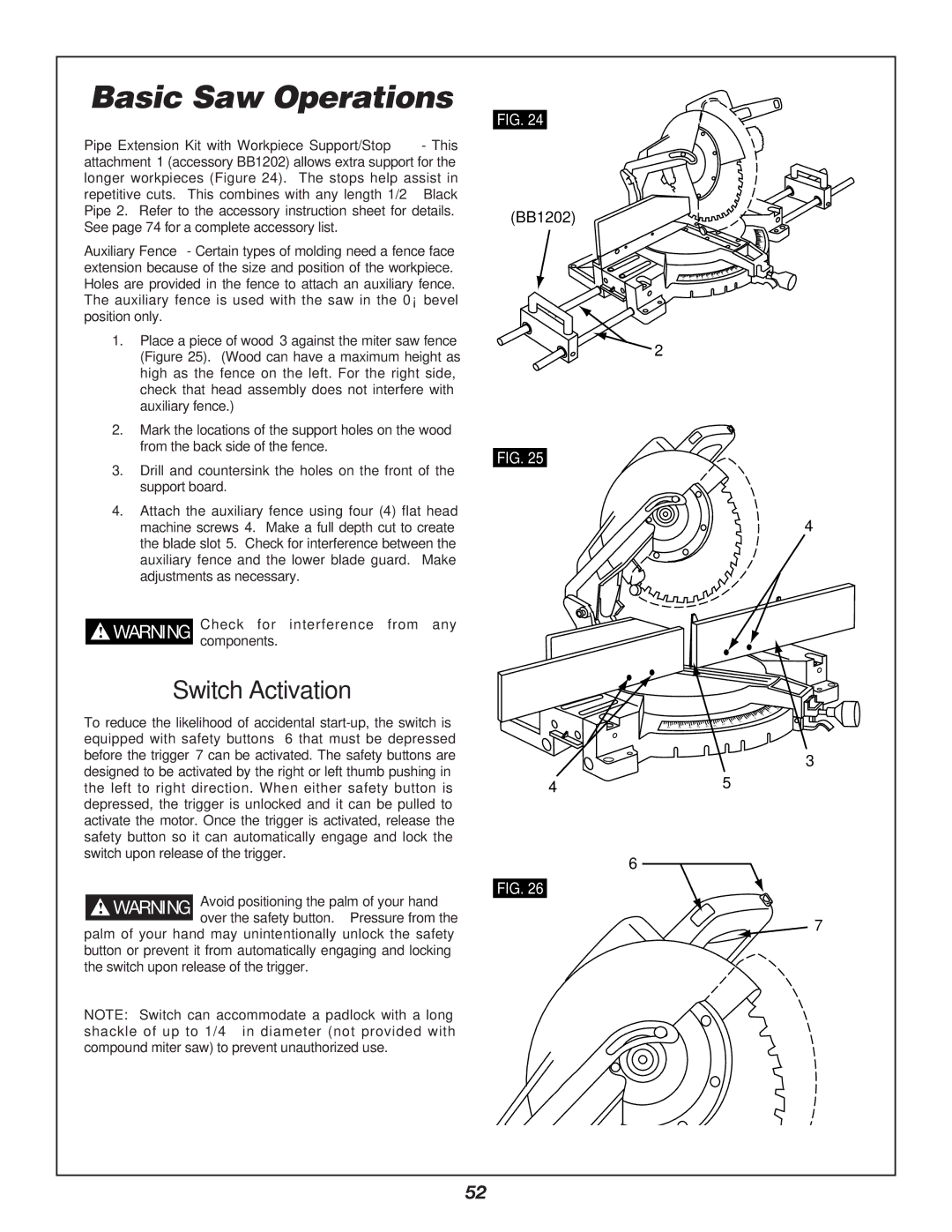 Bosch Power Tools 3912 manual Switch Activation 