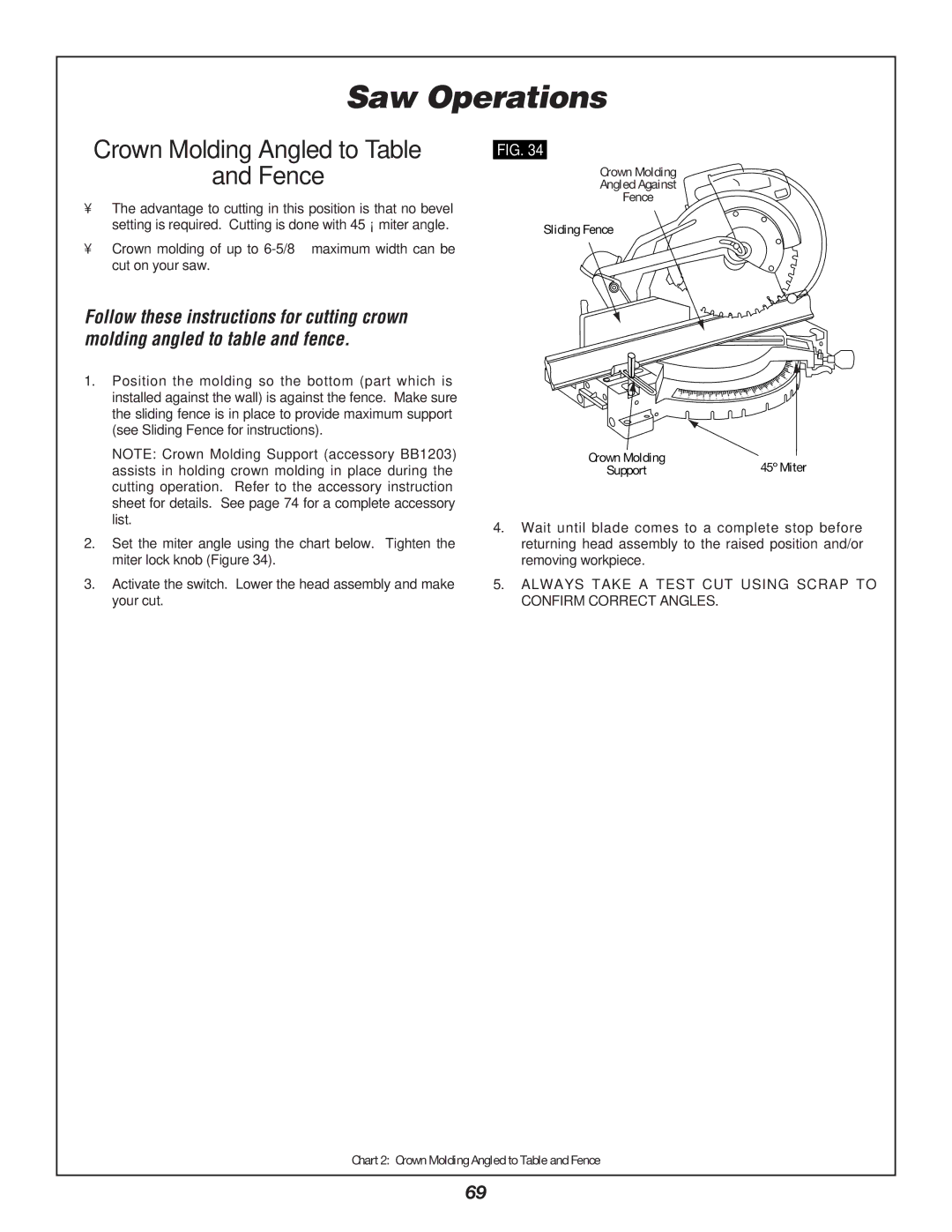 Bosch Power Tools 3912 manual Saw Operations, Crown Molding Angled to Table Fence 