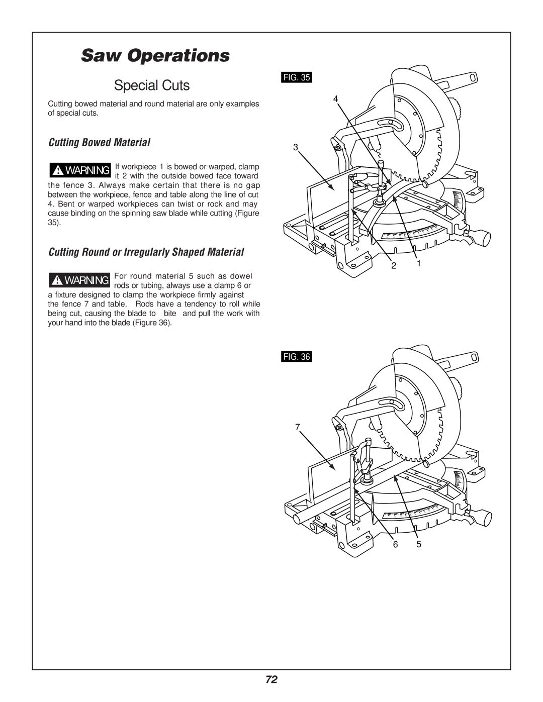 Bosch Power Tools 3912 manual Special Cuts, Cutting Bowed Material, Cutting Round or Irregularly Shaped Material 