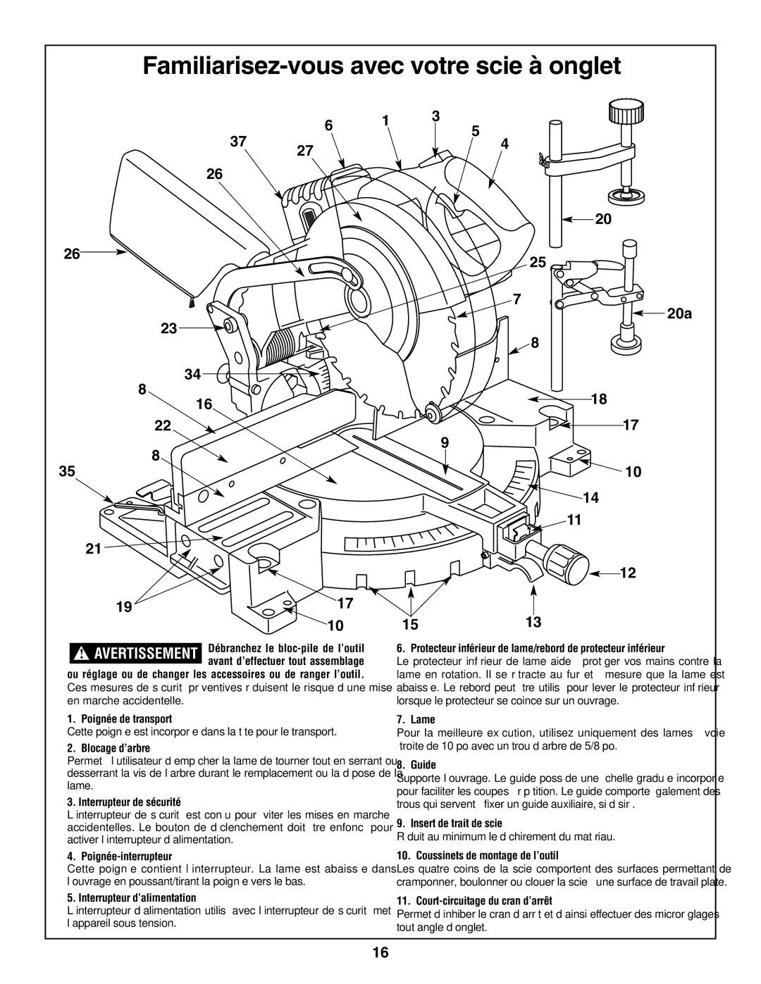 Bosch Power Tools 3918, 3924-24 manual Familiarisez-vous avec votre scie à onglet 