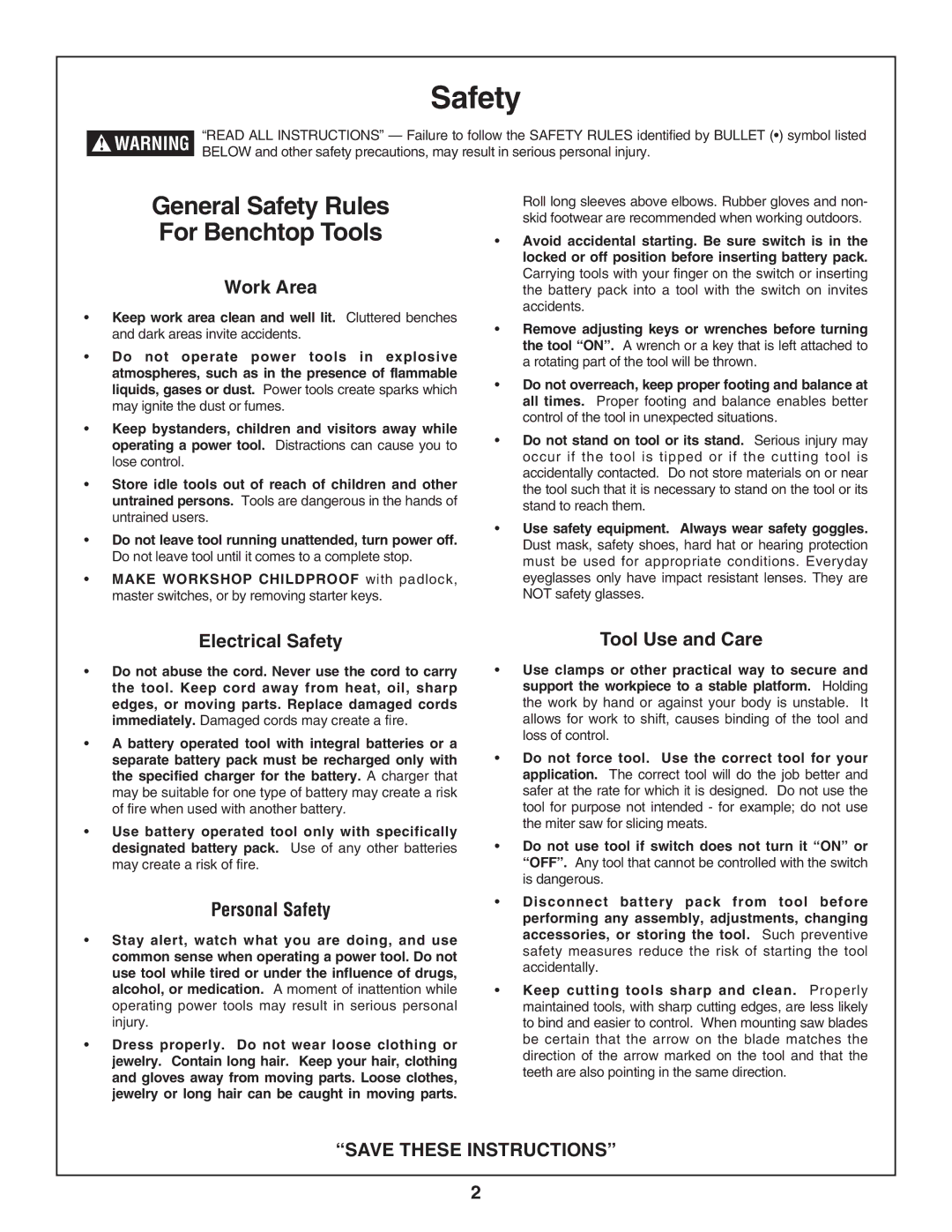 Bosch Power Tools 3918, 3924-24 manual General Safety Rules For Benchtop Tools 