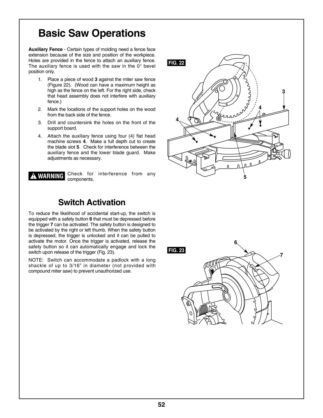 Bosch Power Tools 3918, 3924-24 manual Switch Activation 