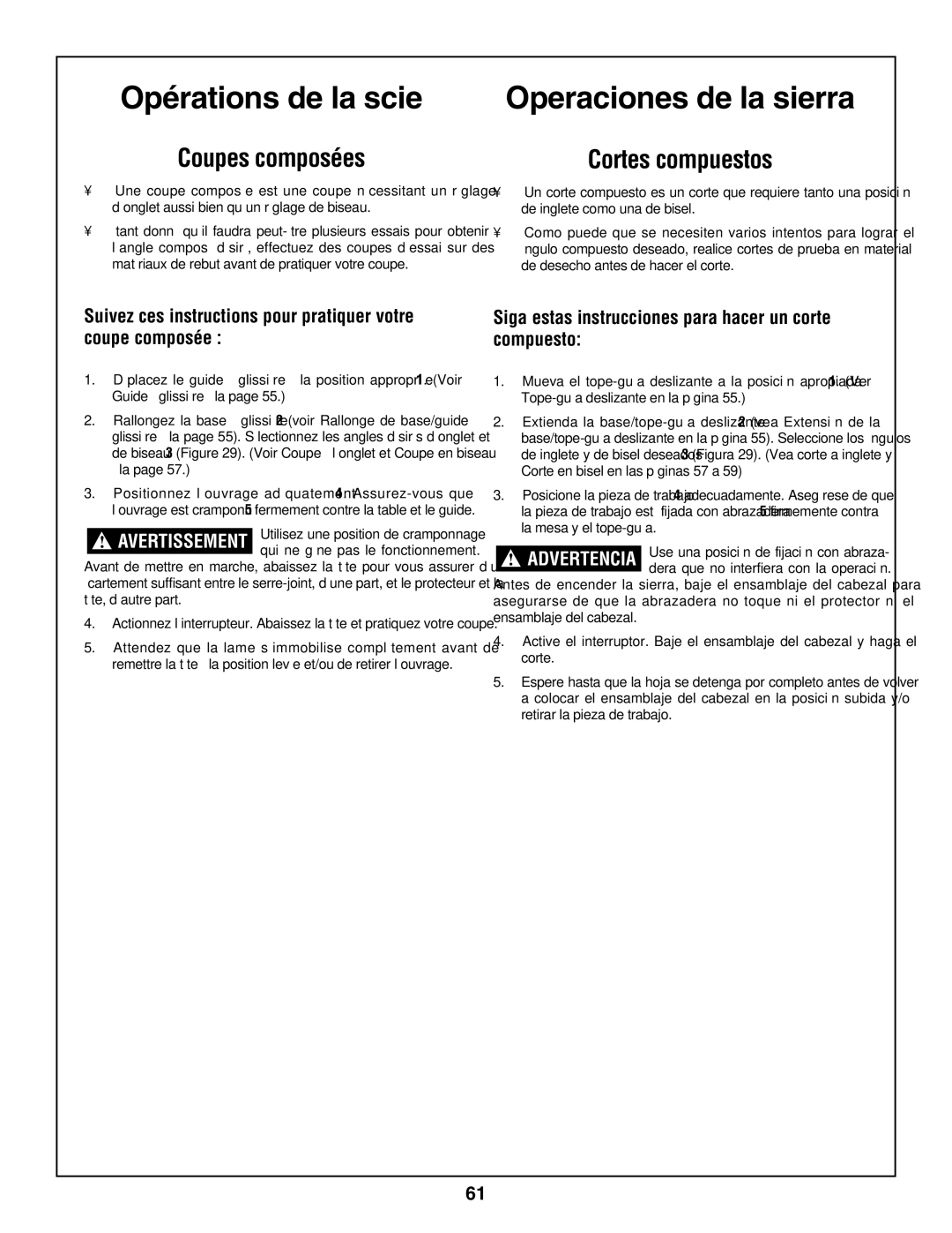 Bosch Power Tools 3924-24 Coupes composées, Cortes compuestos, Suivez ces instructions pour pratiquer votre coupe composée 