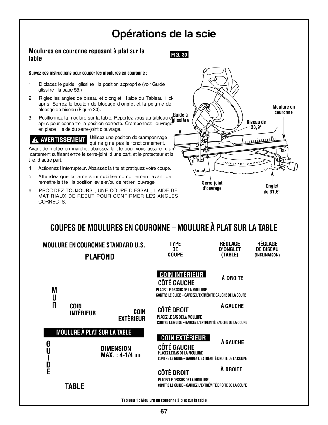 Bosch Power Tools 3924-24 Moulures en couronne reposant à plat sur la table, 33,9, Serre-joint DouvrageOnglet de 31,6 