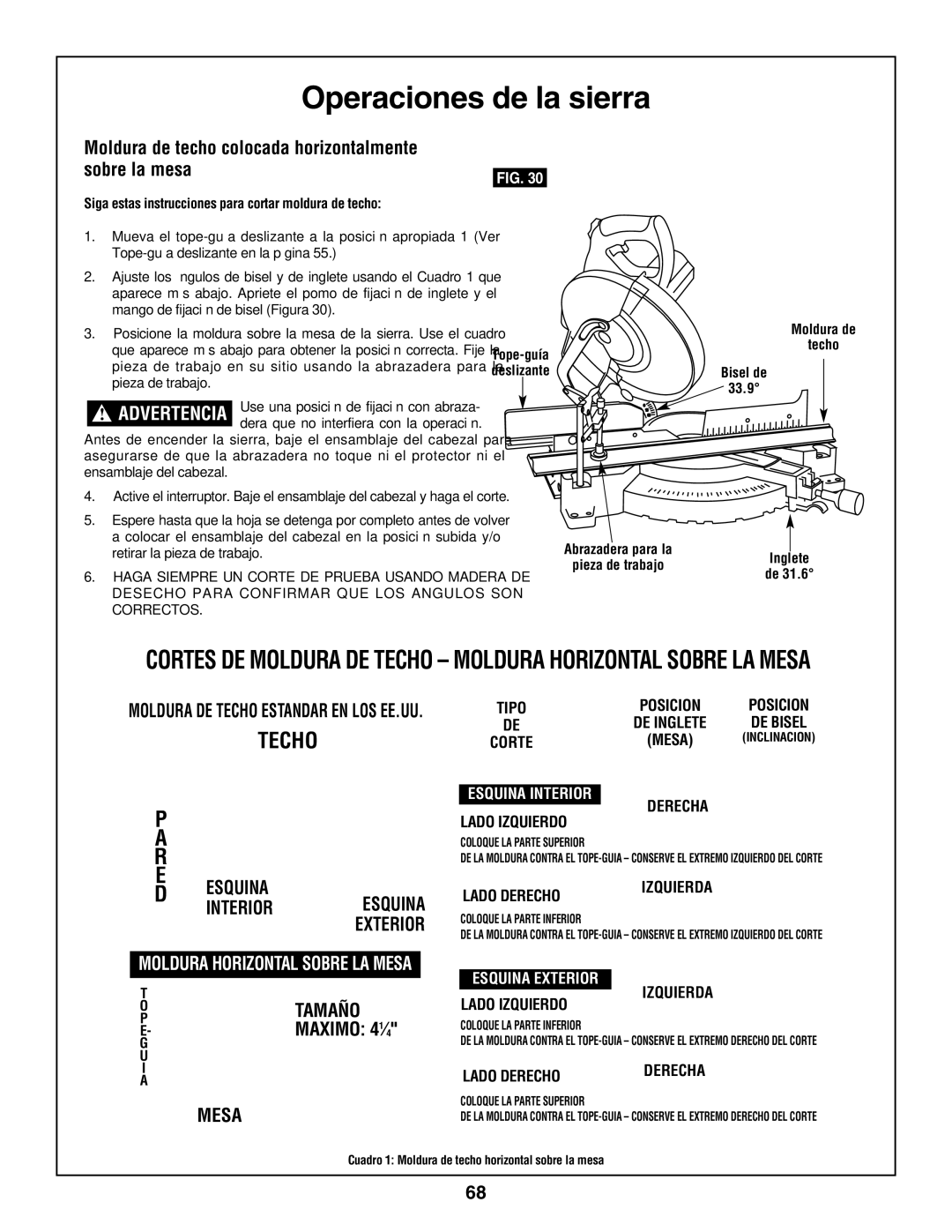 Bosch Power Tools 3918, 3924-24 manual Moldura de techo colocada horizontalmente sobre la mesa, Maximo 41⁄4 