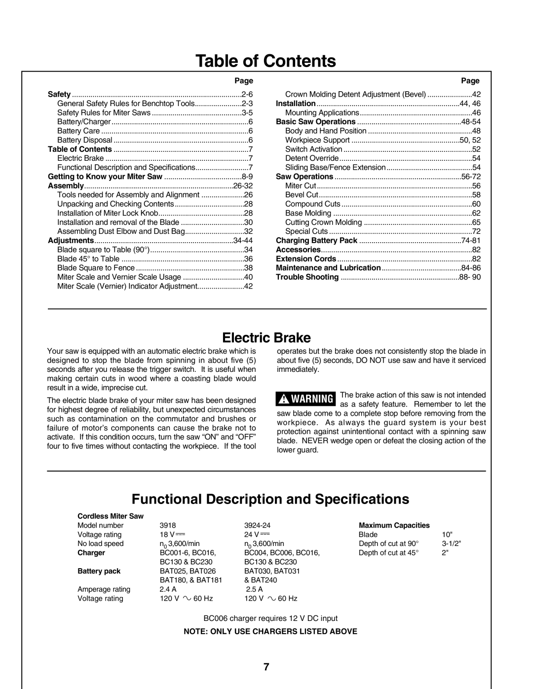 Bosch Power Tools 3924-24, 3918 manual Table of Contents 