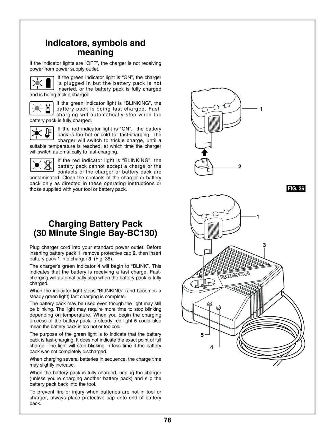 Bosch Power Tools 3918, 3924-24 manual Charging Battery Pack Minute Single Bay-BC130 