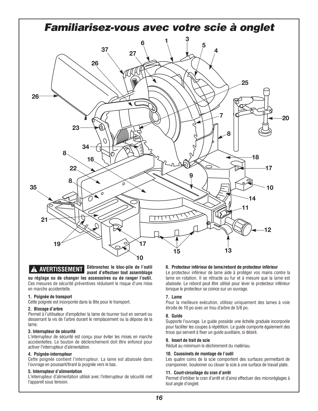 Bosch Power Tools 3924B manual Familiarisez-vous avec votre scie à onglet 