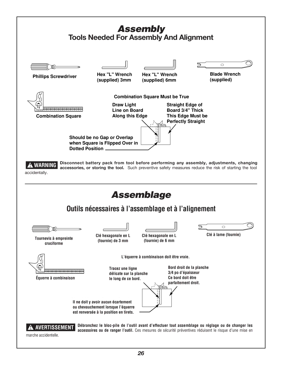 Bosch Power Tools 3924B manual Assemblage, Tools Needed For Assembly And Alignment 