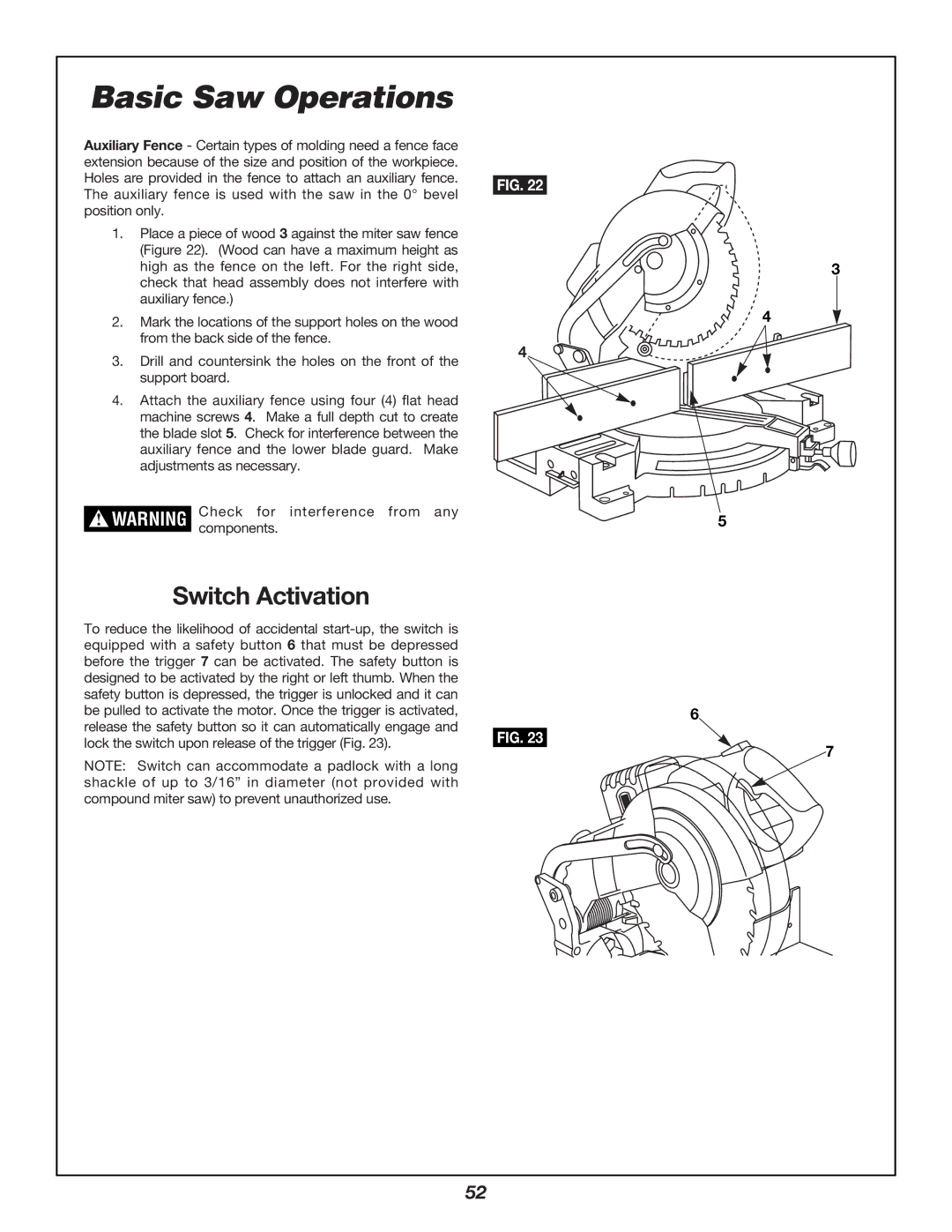 Bosch Power Tools 3924B manual Switch Activation 