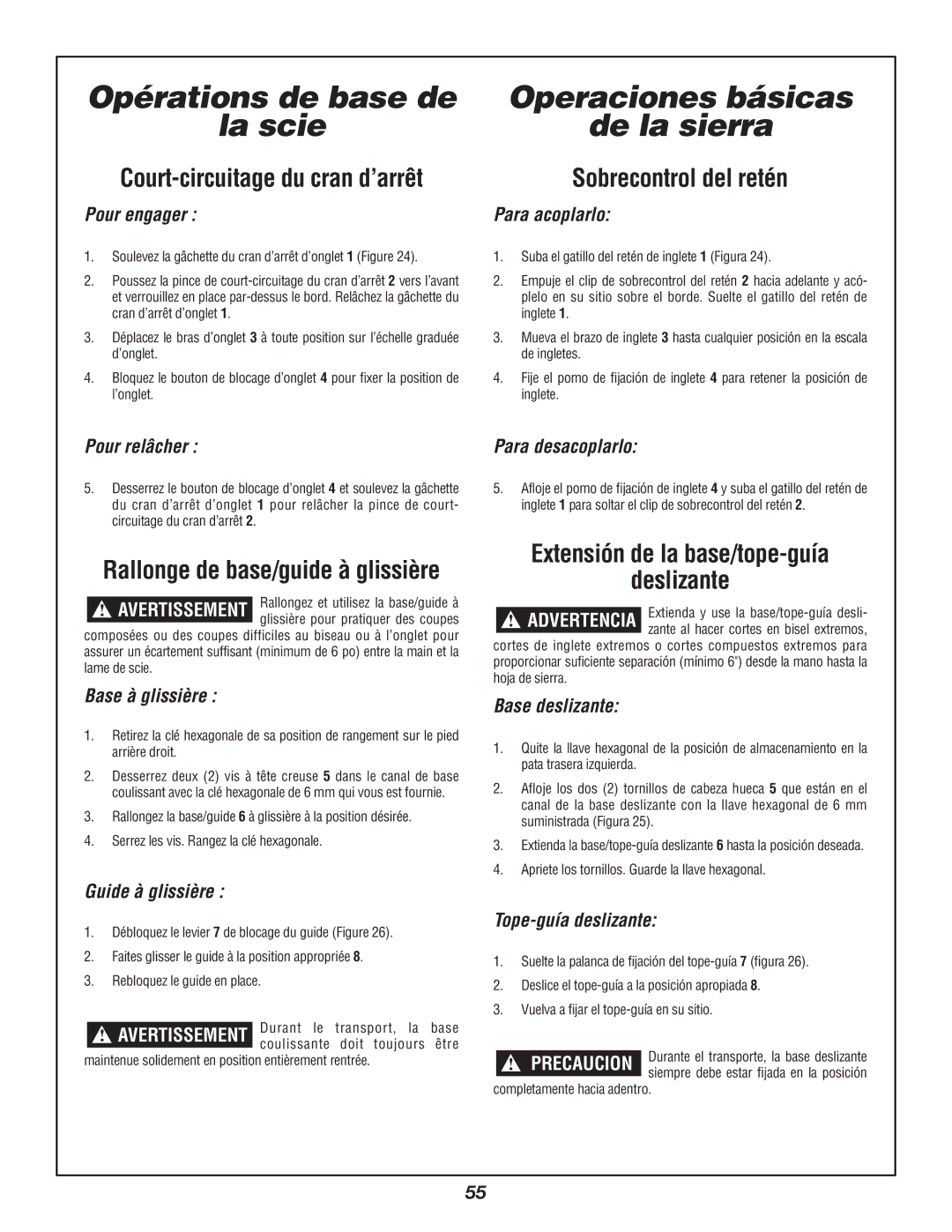 Bosch Power Tools 3924B manual Court-circuitage du cran d’arrêt, Sobrecontrol del retén 