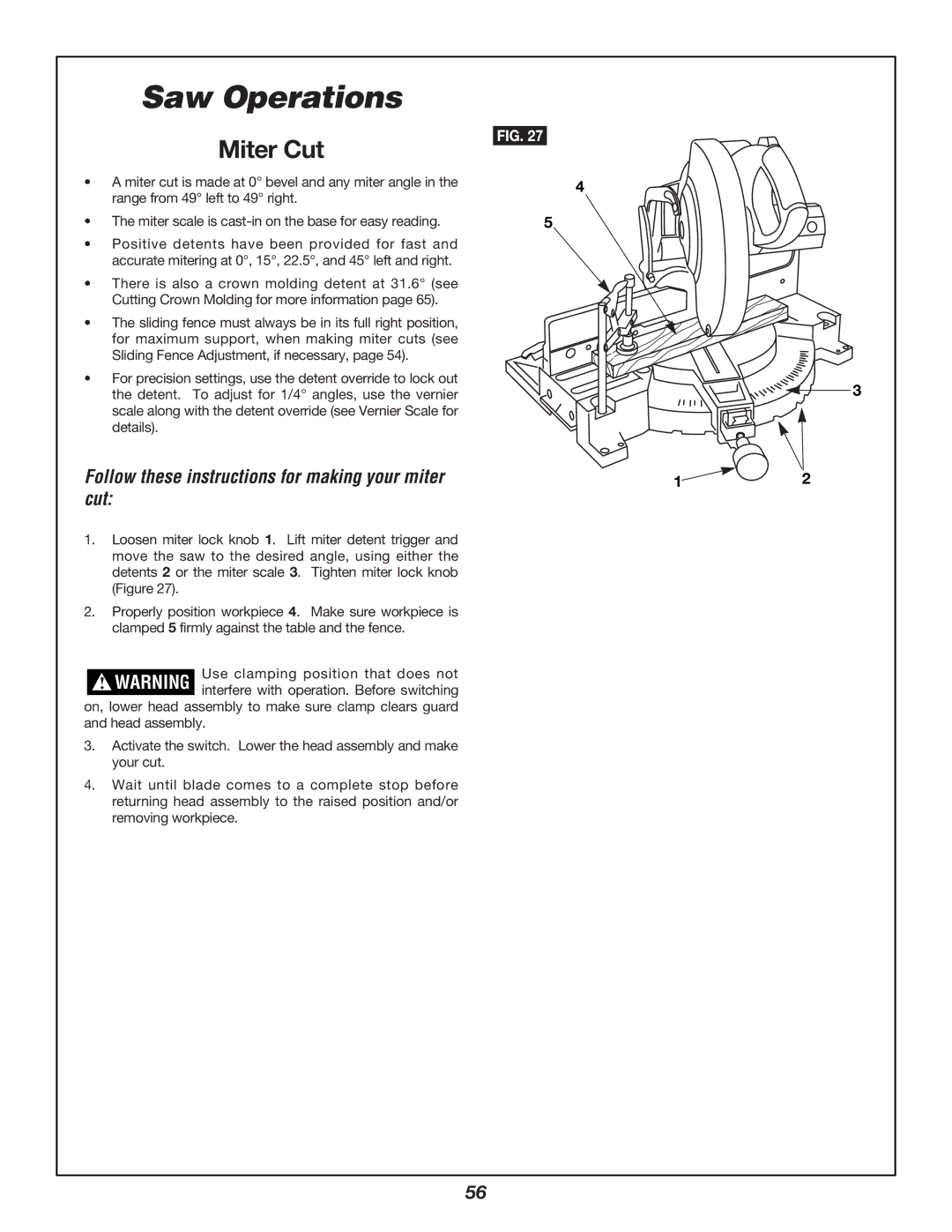 Bosch Power Tools 3924B manual Saw Operations, Miter Cut, Follow these instructions for making your miter cut 