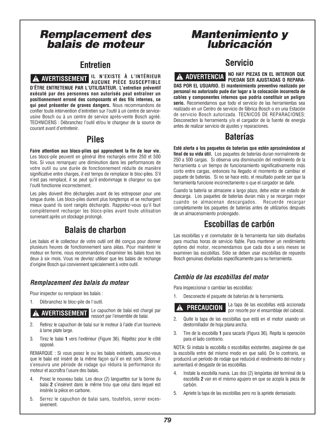 Bosch Power Tools 3924B manual Remplacement des Balais de moteur, Mantenimiento y Lubricación 