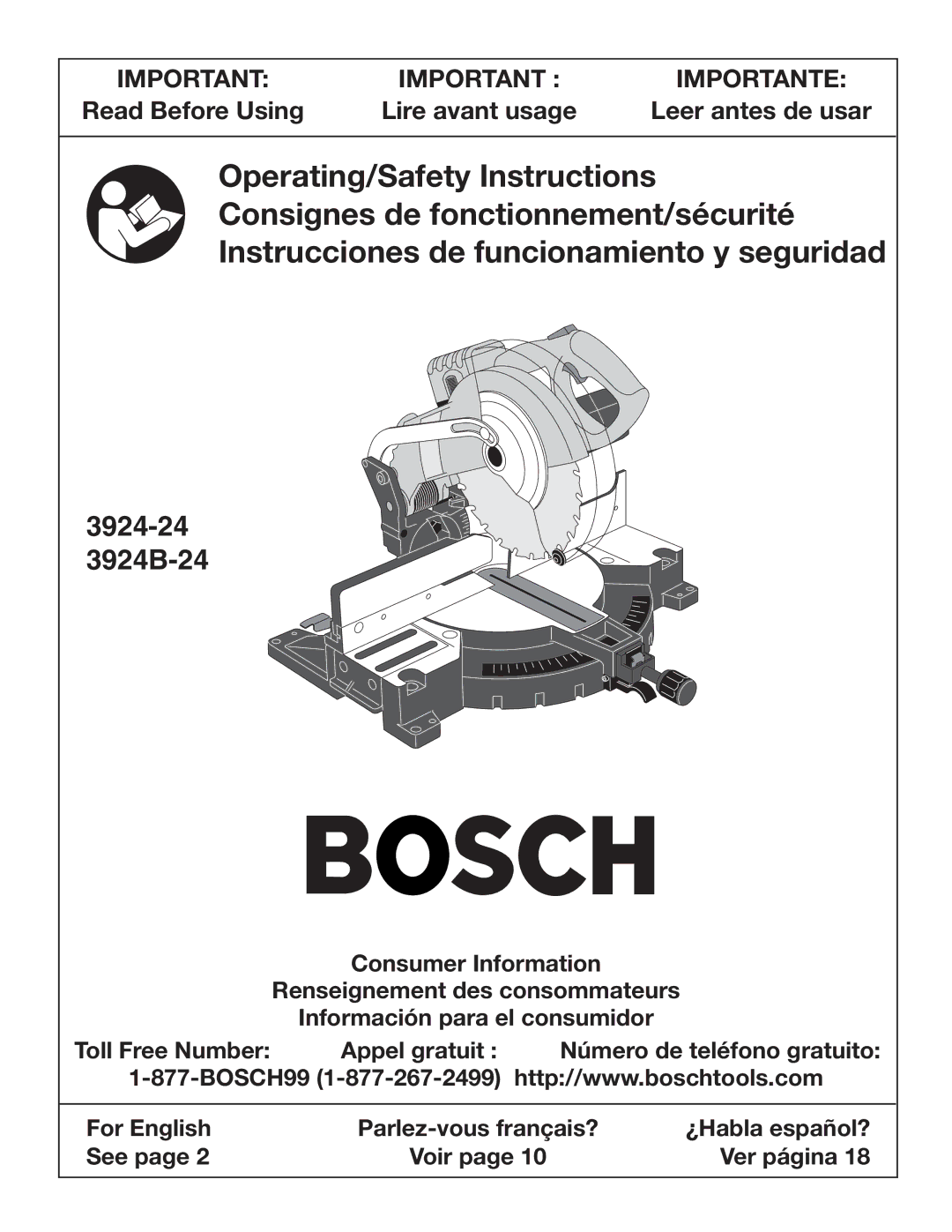 Bosch Power Tools 3924B-24 manual Read Before Using, Leer antes de usar 