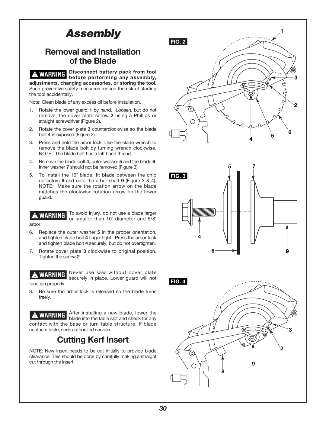 Bosch Power Tools 3924B-24 manual Removal and Installation Blade, Cutting Kerf Insert 