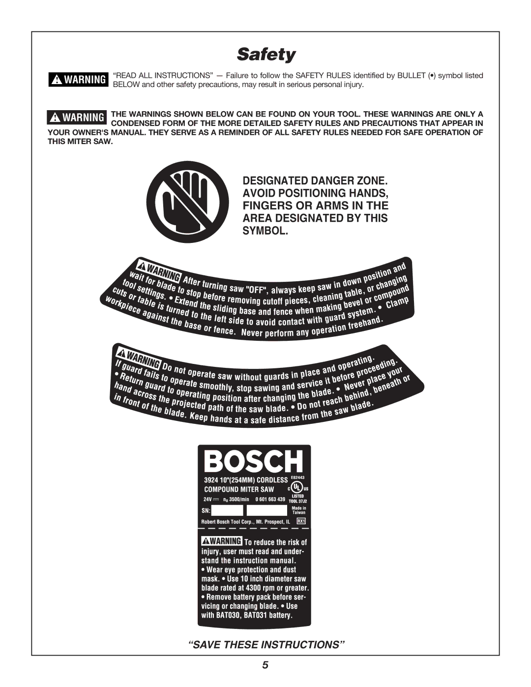 Bosch Power Tools 3924B-24 manual Safety 