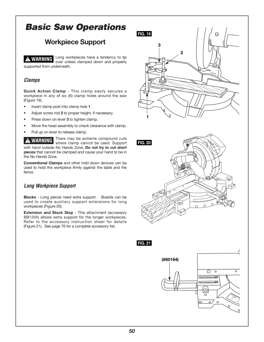 Bosch Power Tools 3924B-24 manual Clamps, Long Workpiece Support 