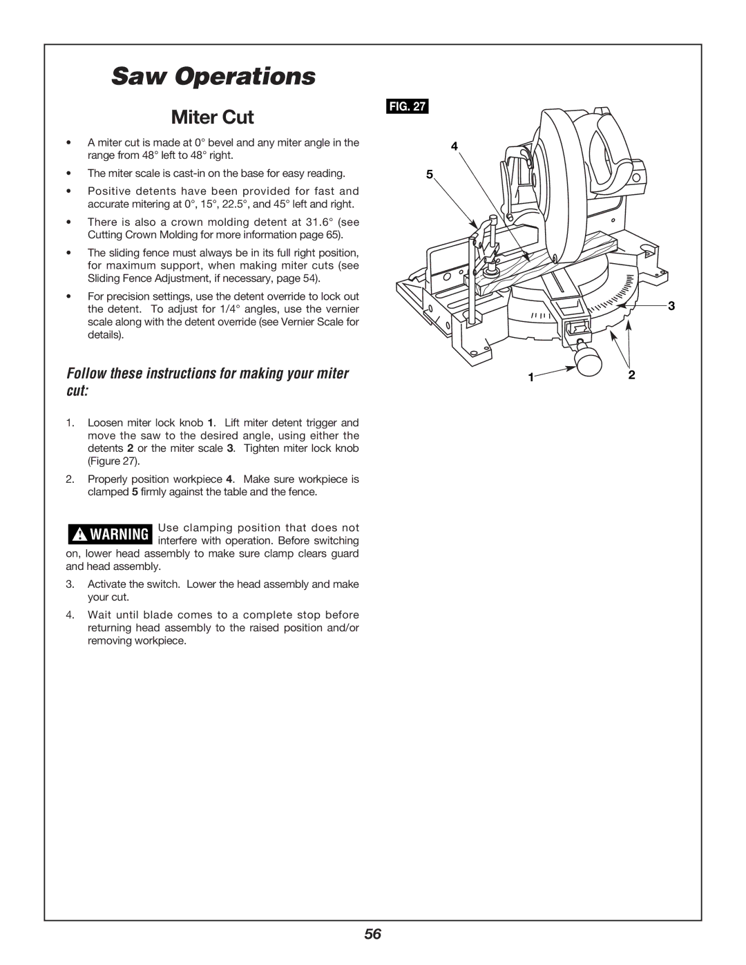 Bosch Power Tools 3924B-24 manual Saw Operations, Miter Cut, Follow these instructions for making your miter cut 