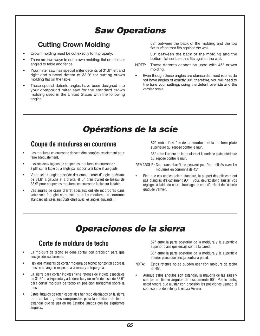 Bosch Power Tools 3924B-24 manual Cutting Crown Molding, Corte de moldura de techo 