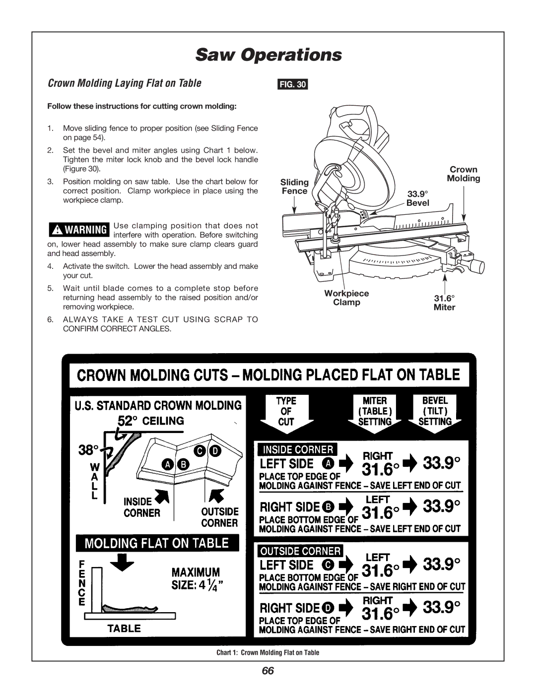 Bosch Power Tools 3924B-24 manual Crown Molding Laying Flat on Table, Follow these instructions for cutting crown molding 