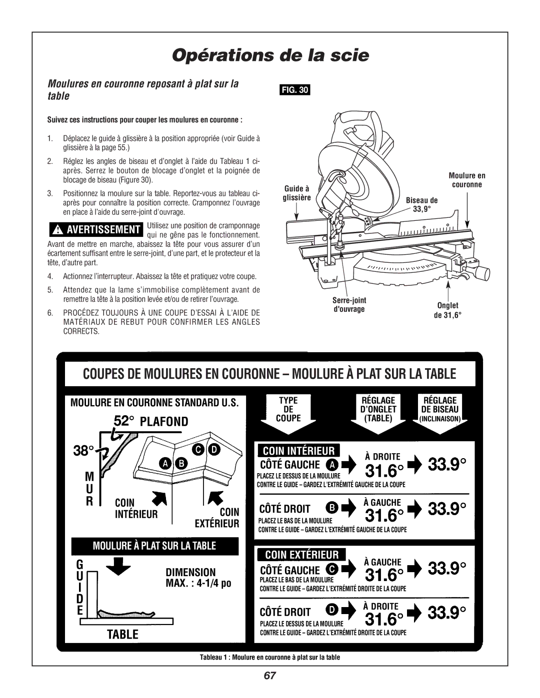 Bosch Power Tools 3924B-24 Moulures en couronne reposant à plat sur la table, 33,9, Serre-joint DouvrageOnglet de 31,6 