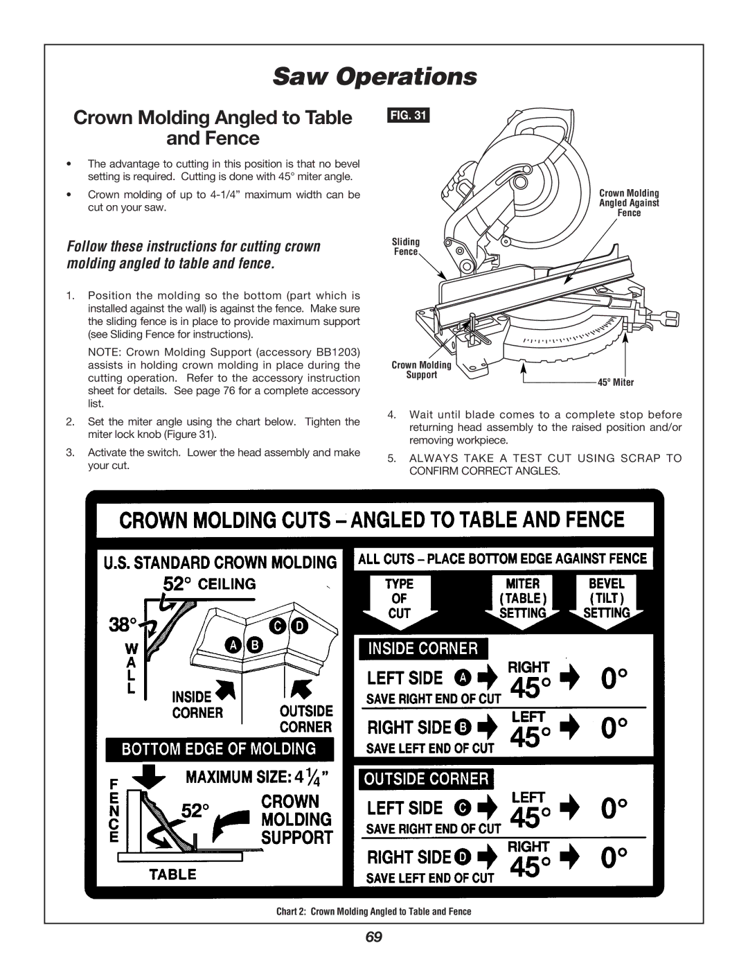 Bosch Power Tools 3924B-24 manual Crown Molding Angled to Table Fence, Position the molding so the bottom part which is 