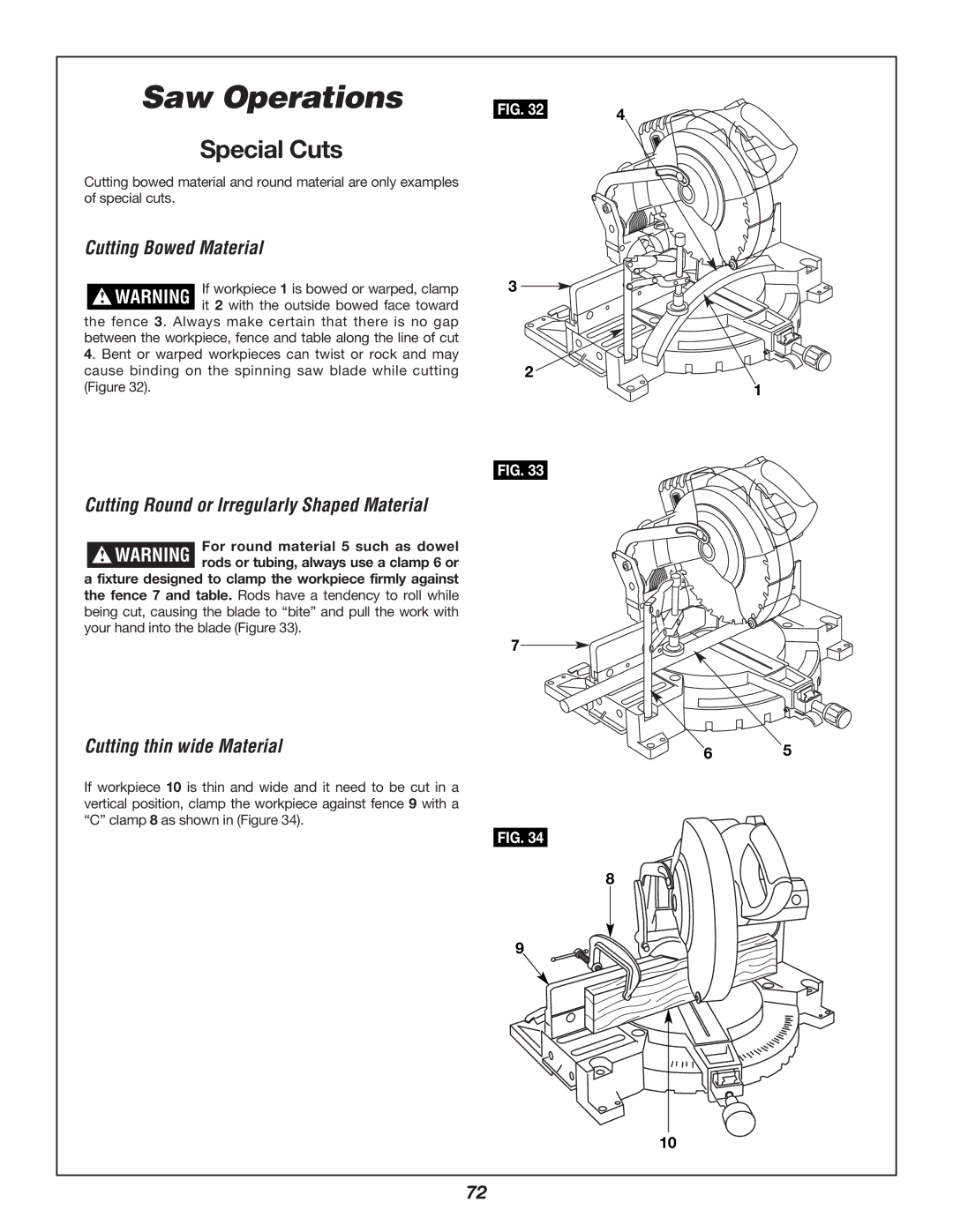 Bosch Power Tools 3924B-24 manual Special Cuts, Cutting Bowed Material, Cutting Round or Irregularly Shaped Material 