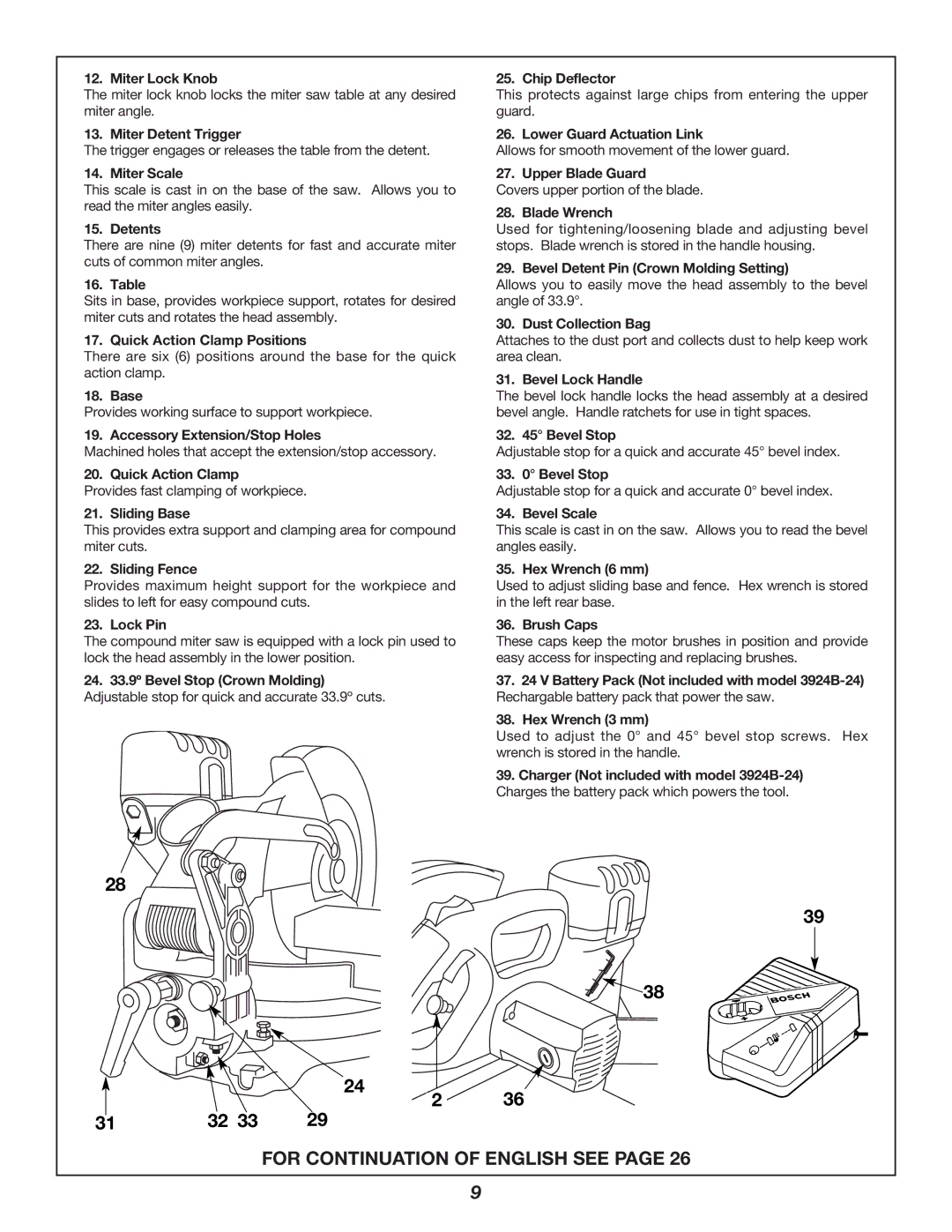 Bosch Power Tools 3924B-24 manual For Continuation of English see 