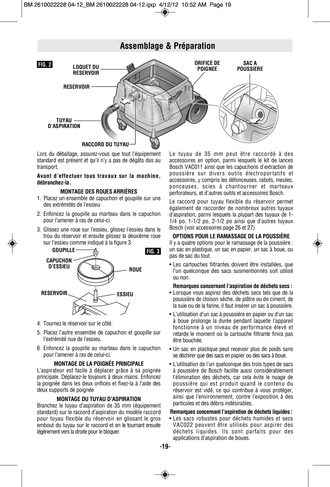 Bosch Power Tools 3931A-PB manual Assemblage & Préparation, Montage DES Roues Arrières, Montage DE LA Poignée Principale 