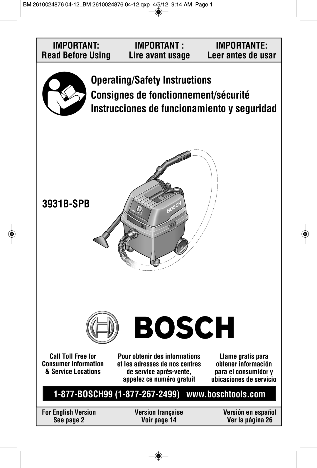 Bosch Power Tools 3931B-SPB manual Leer antes de usar, See, Ver la página 