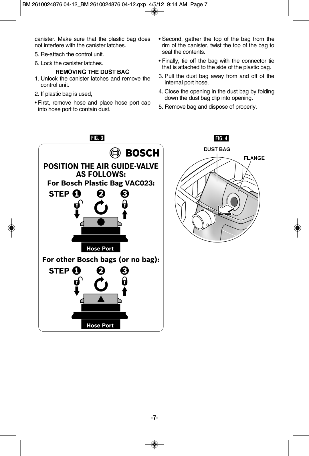 Bosch Power Tools 3931B-SPB manual Removing the Dust BAG 