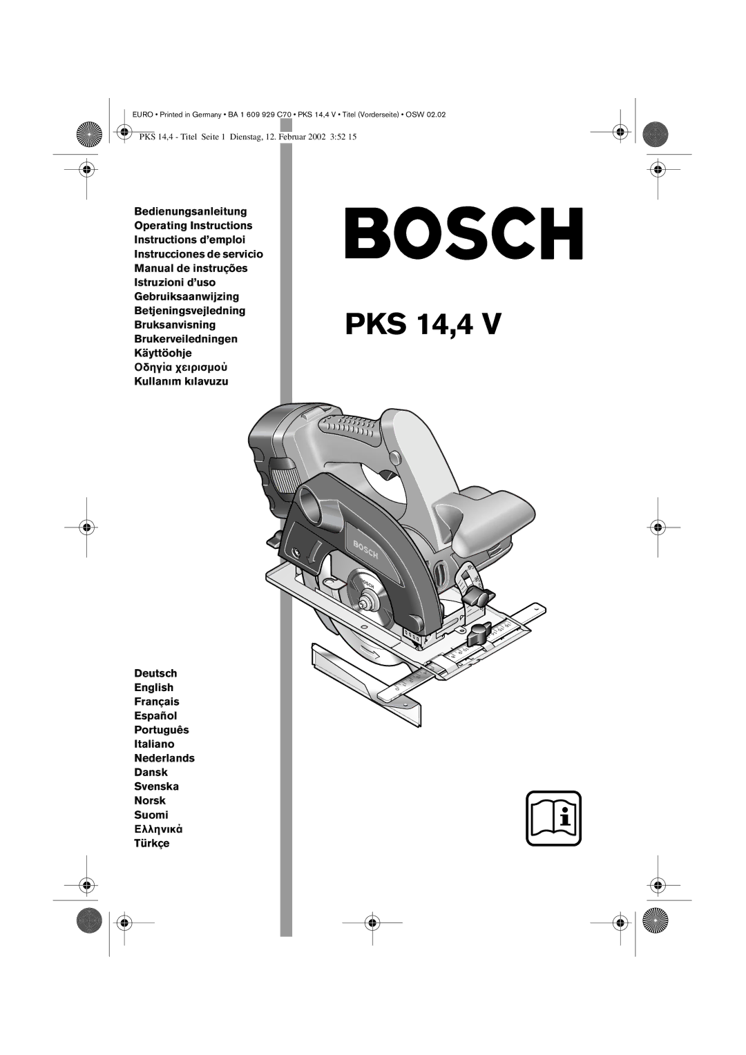 Bosch Power Tools 4 V operating instructions PKS 14,4 