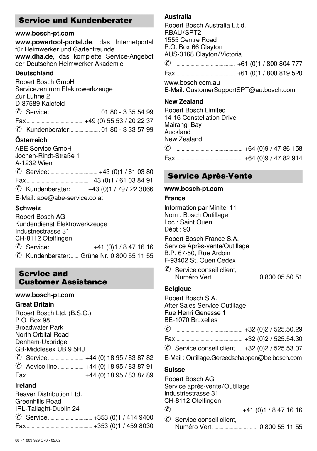 Bosch Power Tools PKS 14, 4 V Service und Kundenberater, Service Customer Assistance, Service Après-Vente 