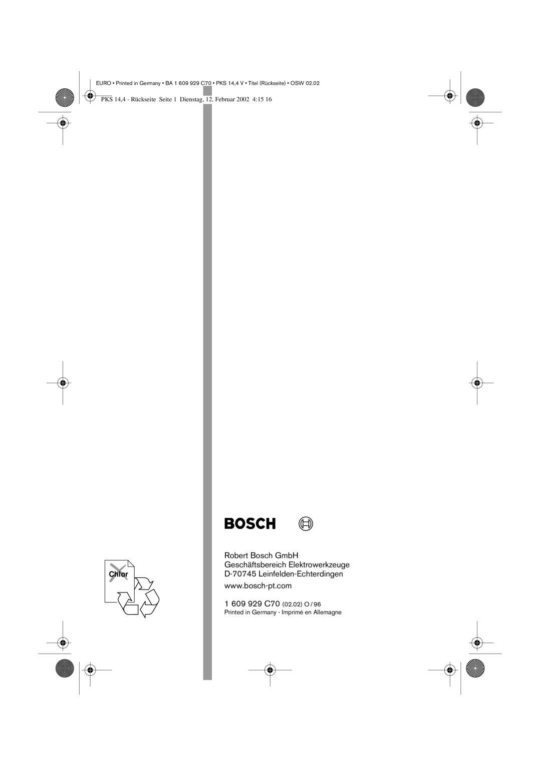 Bosch Power Tools PKS 14, 4 V operating instructions Chlor 