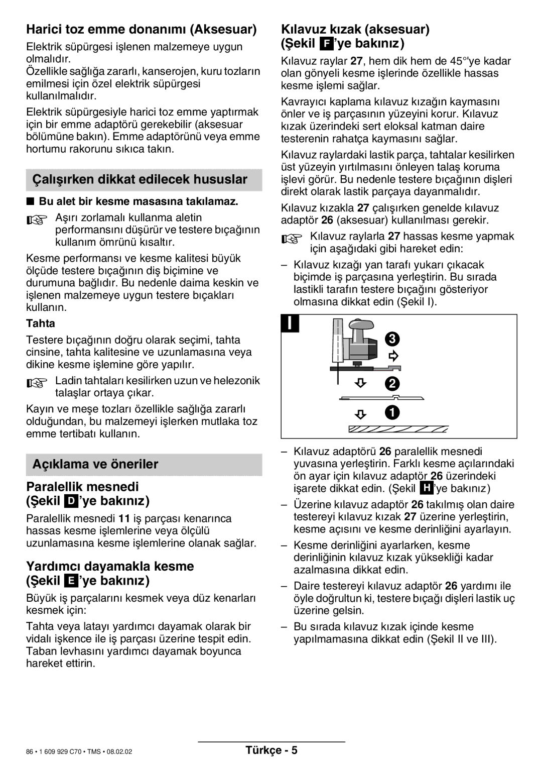 Bosch Power Tools PKS 14, 4 V Harici toz emme donan¶m¶ Aksesuar, ‚al¶µ¶rken dikkat edilecek hususlar, ¶klama ve šneriler 