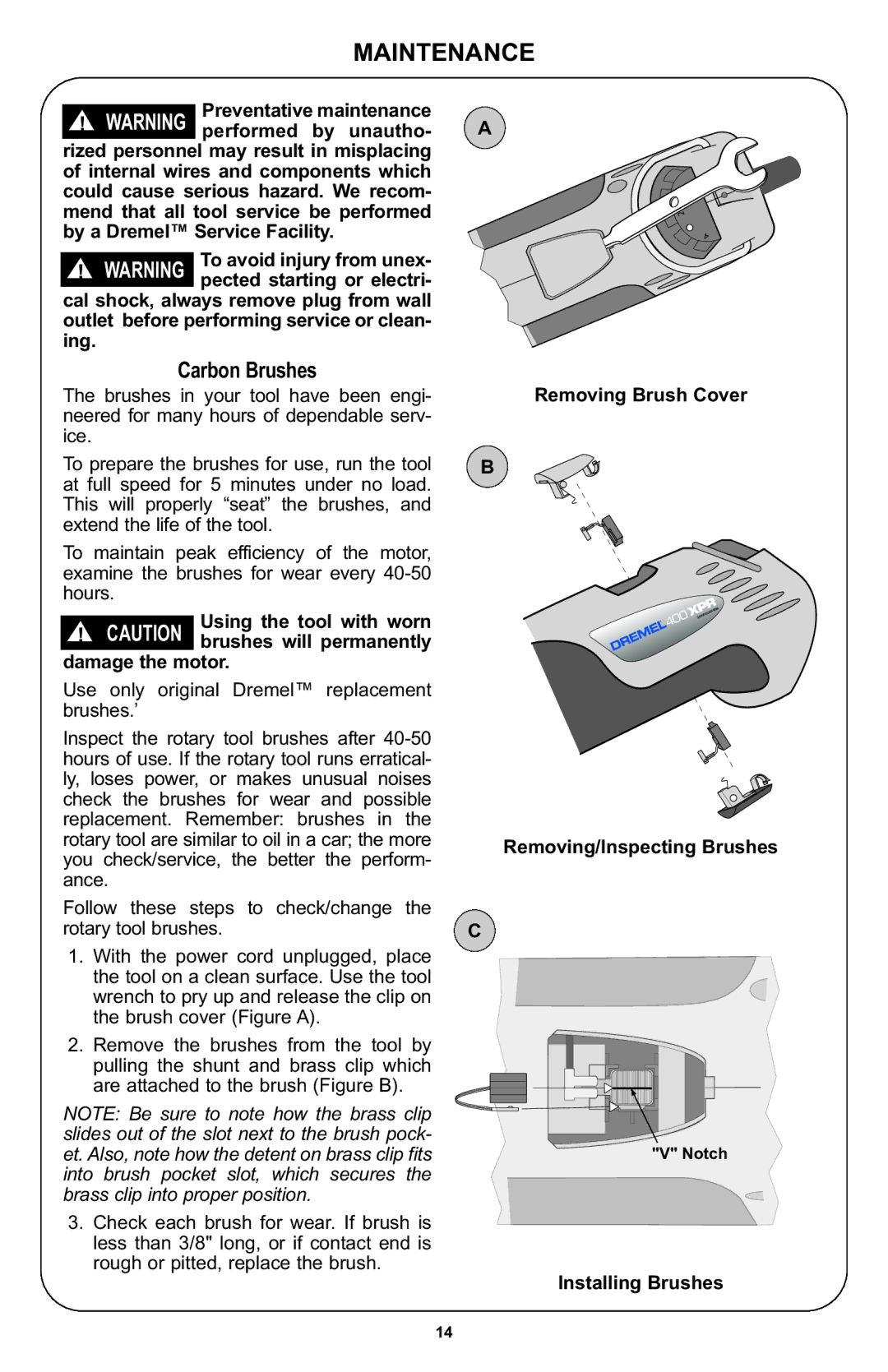 Bosch Power Tools 400 Series XPR manual Maintenance, Carbon Brushes 