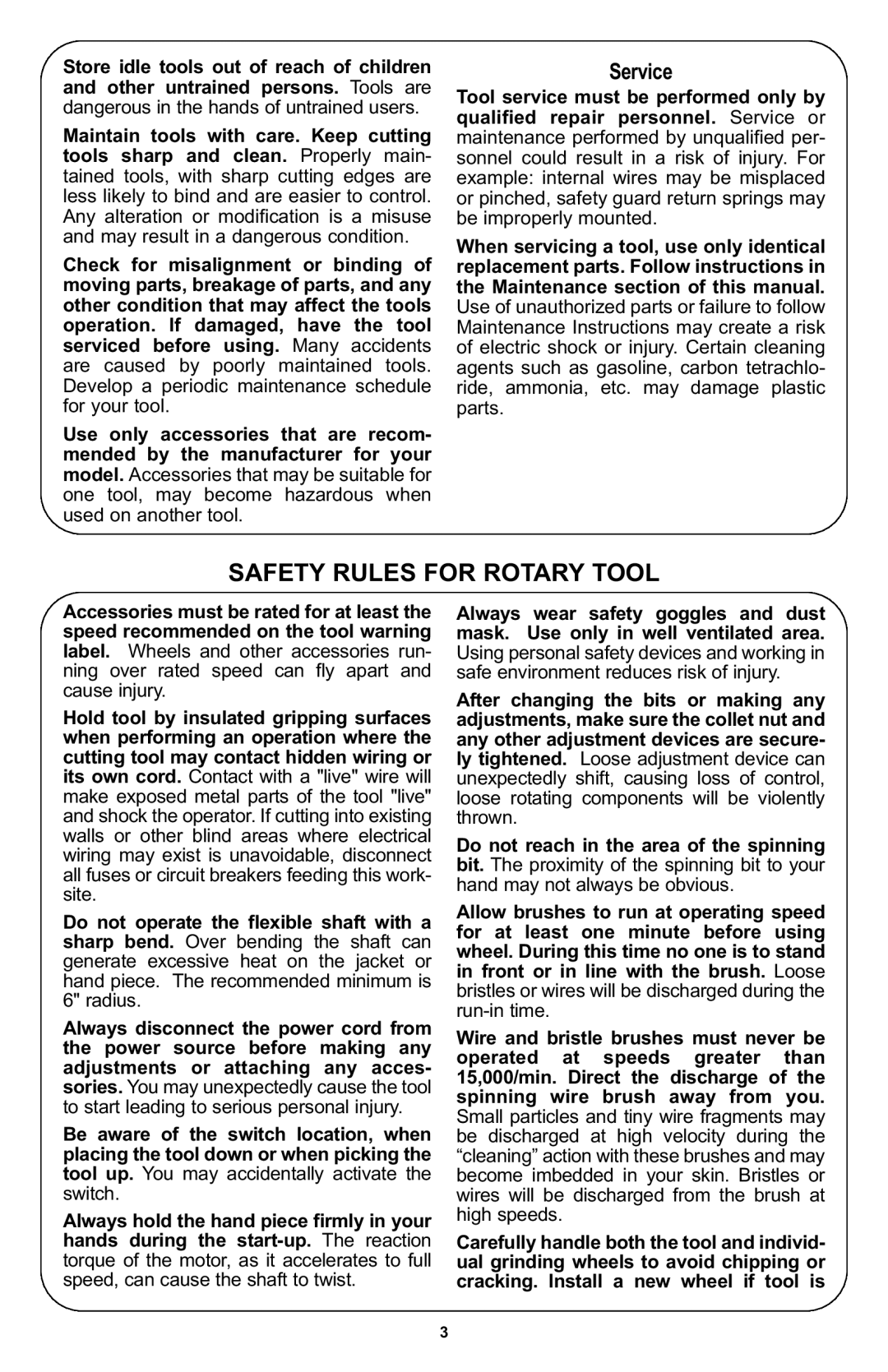 Bosch Power Tools 400 Series XPR manual Safety Rules for Rotary Tool, Service 