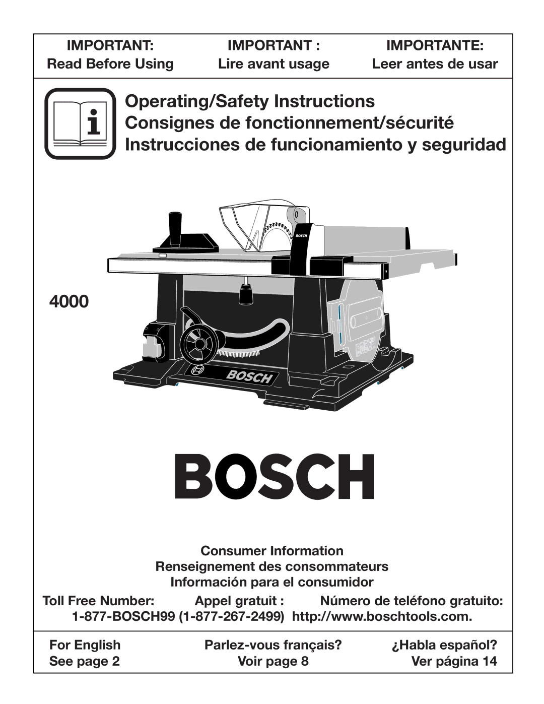 Bosch Power Tools 4000 manual Read Before Using, Leer antes de usar 