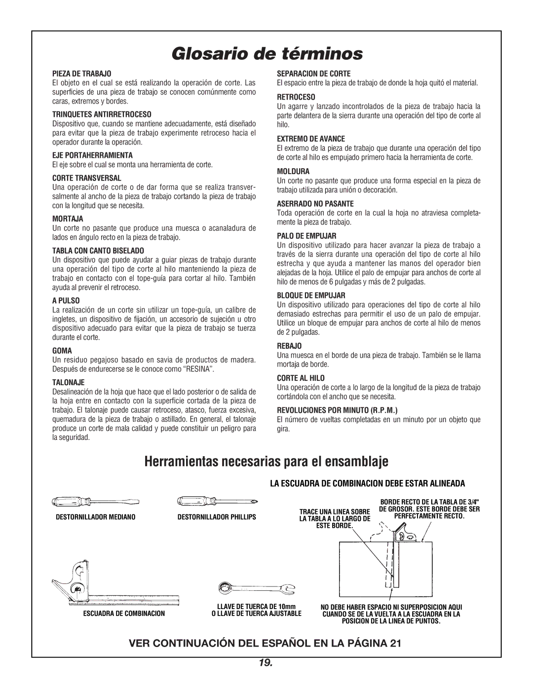 Bosch Power Tools 4000 manual Glosario de términos, Herramientas necesarias para el ensamblaje 