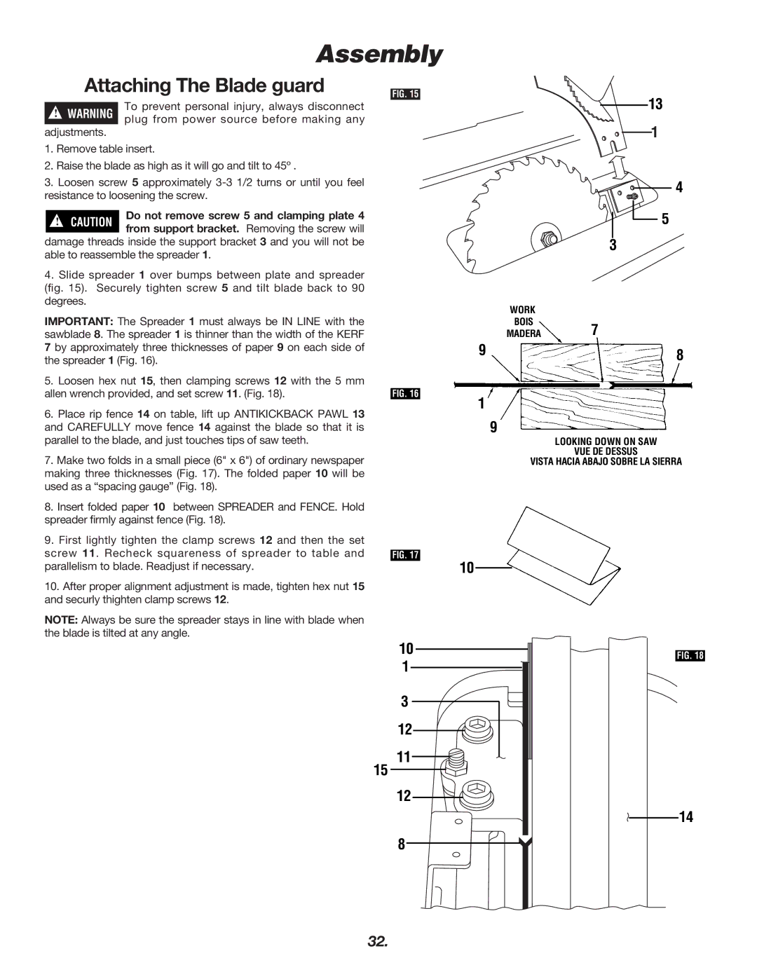 Bosch Power Tools 4000 manual Assembly, Attaching The Blade guard 