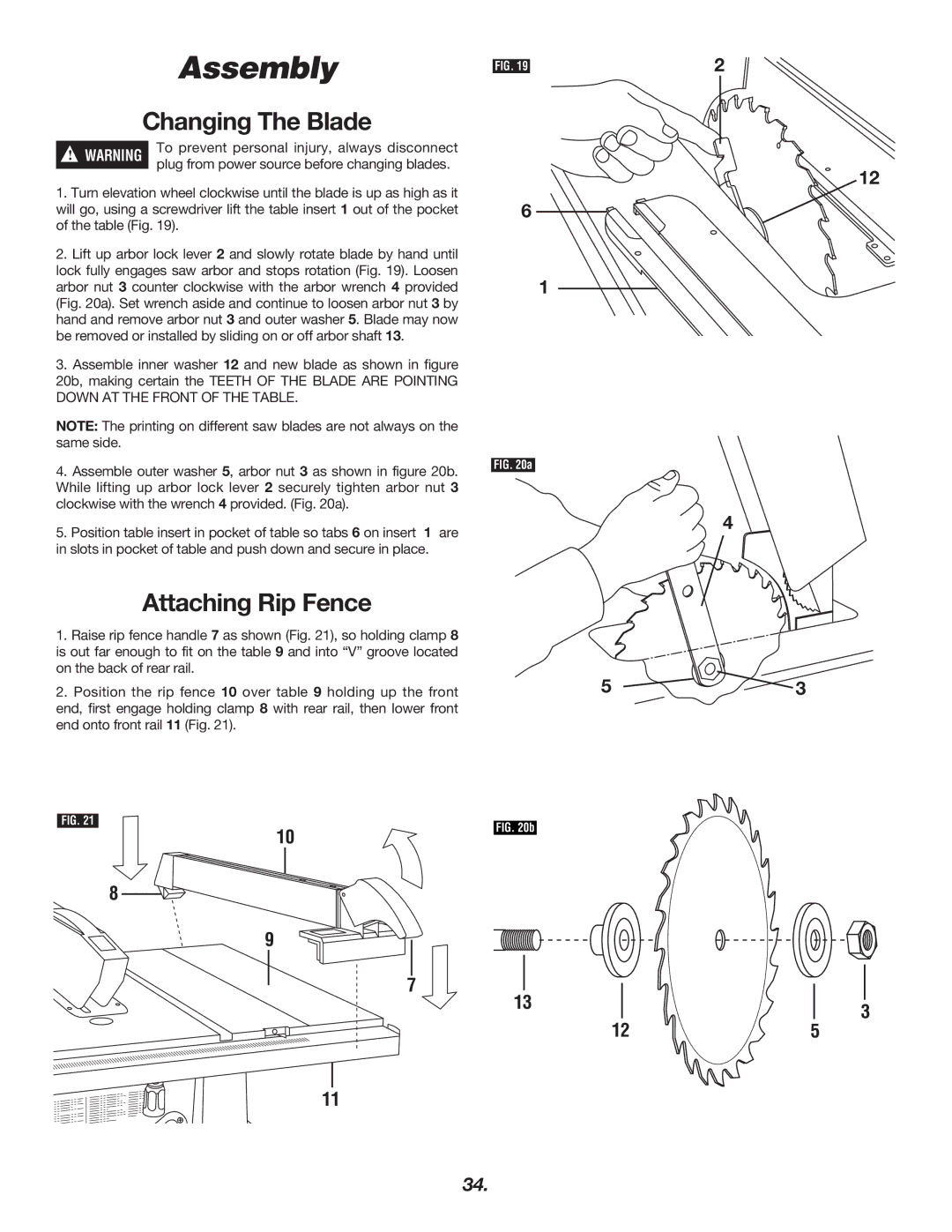 Bosch Power Tools 4000 manual Changing The Blade, Attaching Rip Fence 