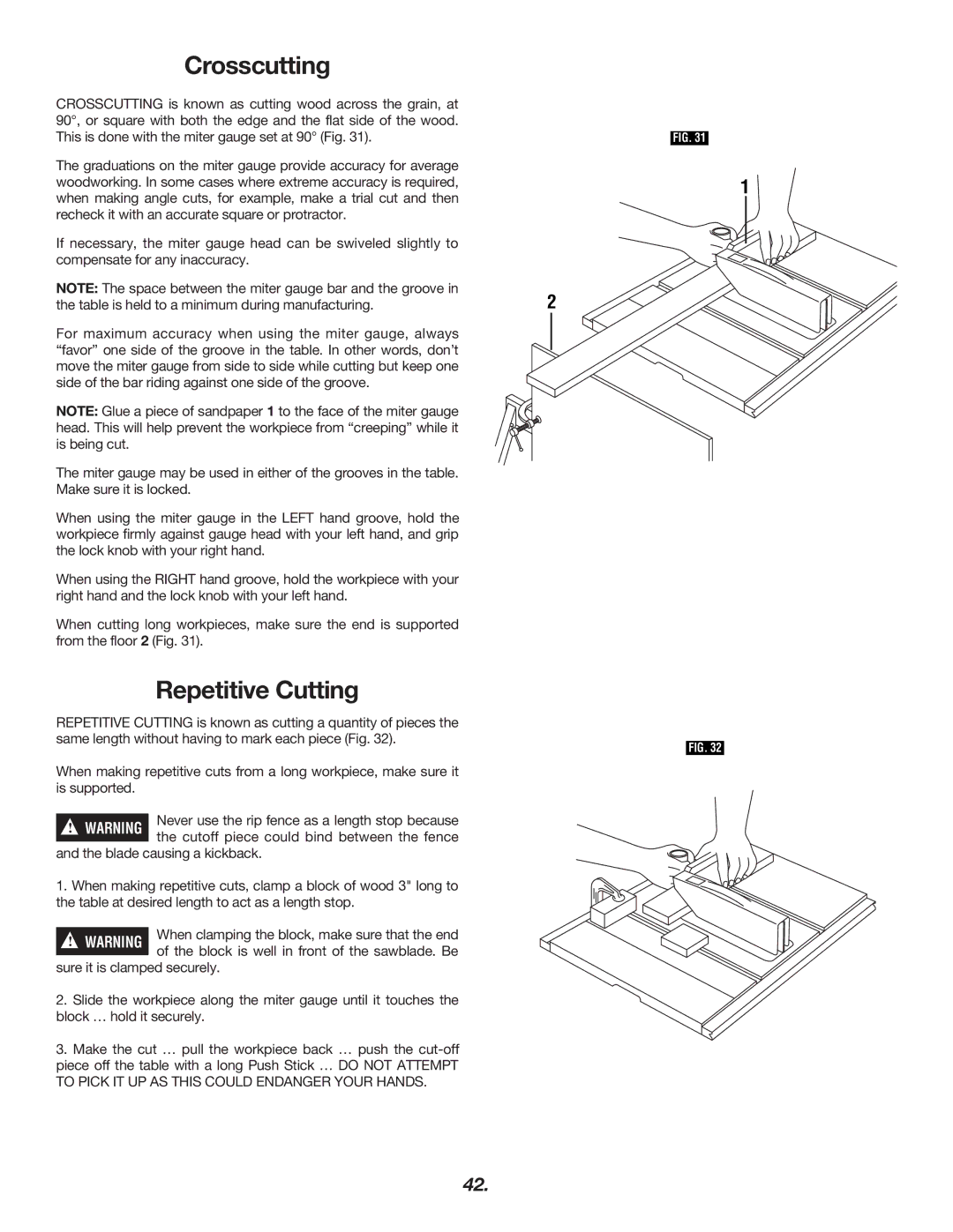 Bosch Power Tools 4000 manual Crosscutting, Repetitive Cutting 