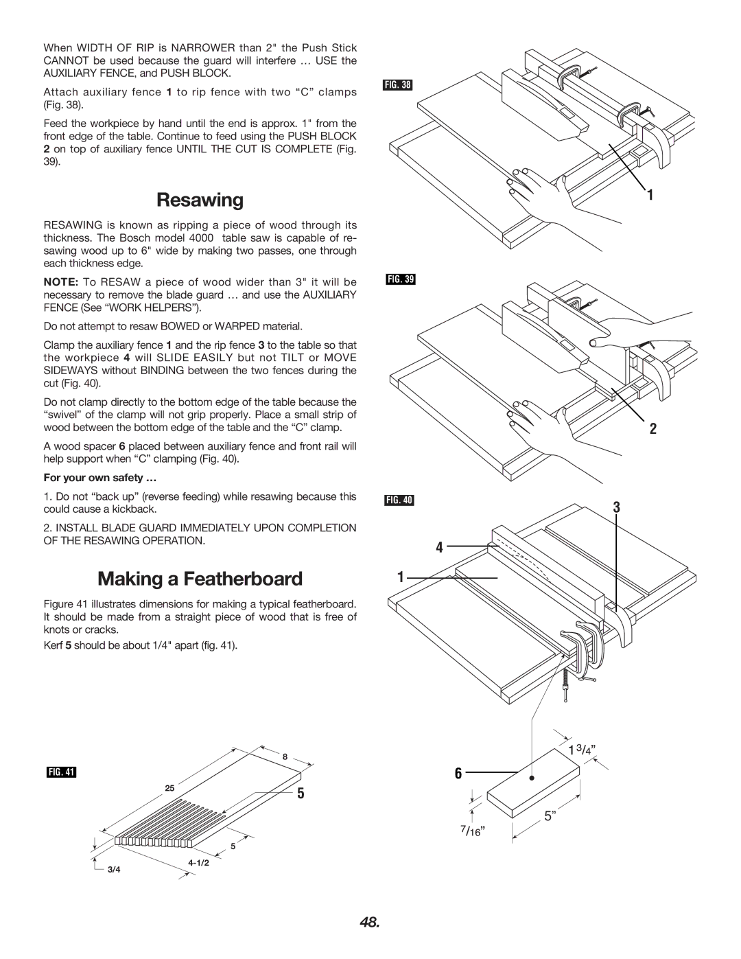 Bosch Power Tools 4000 manual Resawing, Making a Featherboard 