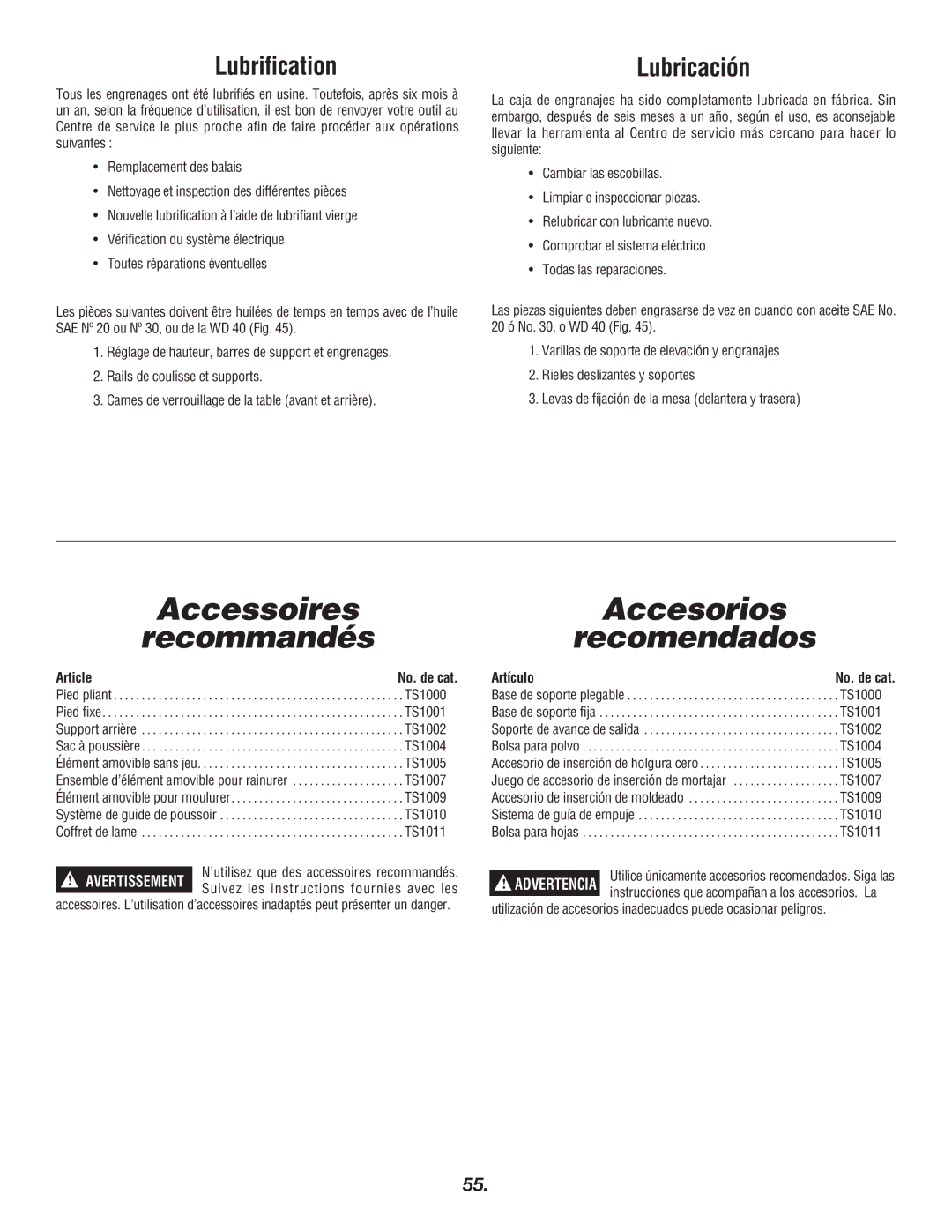 Bosch Power Tools 4000 manual AccessoiresAccesorios Recommandésrecomendados, Lubrification, Lubricación 