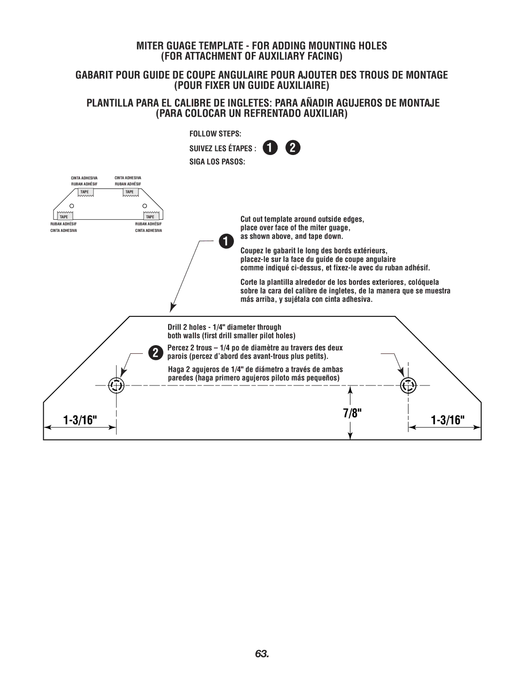 Bosch Power Tools 4000 manual Follow Steps Suivez LES Étapes Siga LOS Pasos, Place over face of the miter guage 