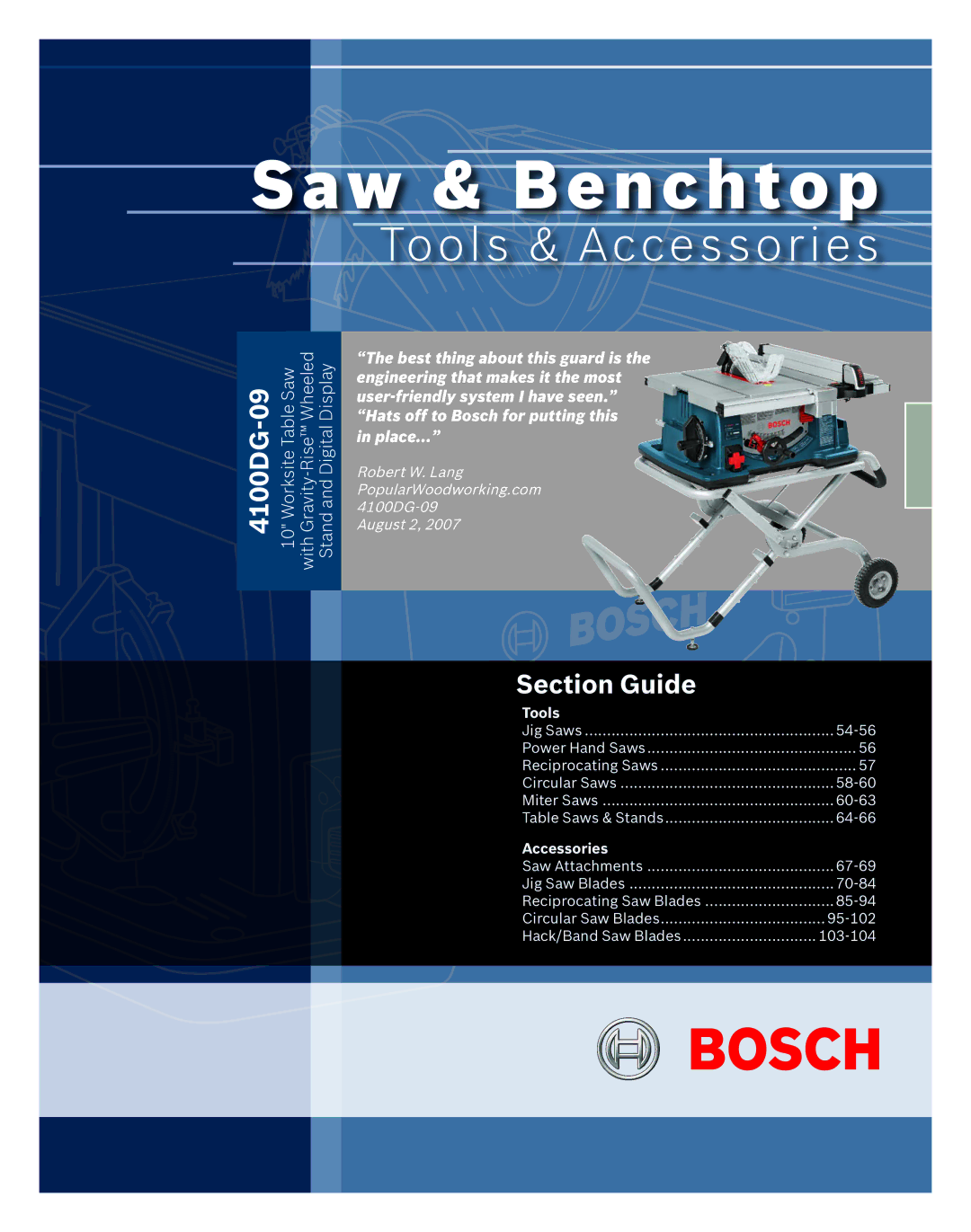 Bosch Power Tools 4100DG-09 manual Saw & Benchtop 