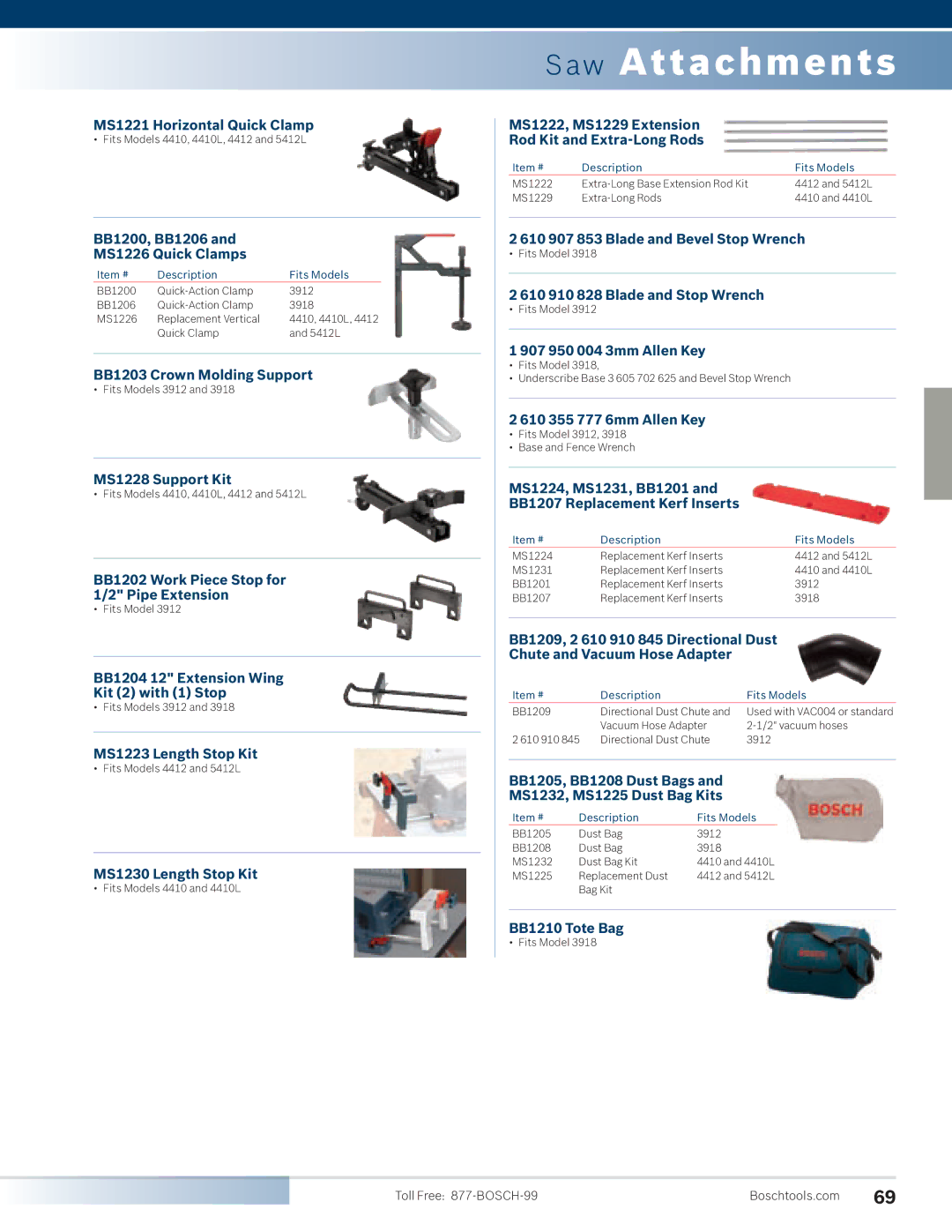 Bosch Power Tools 4100DG-09 manual Fits Models 4410, 4410L, 4412 and 5412L, Fits Models 3912, Fits Models 4412 and 5412L 