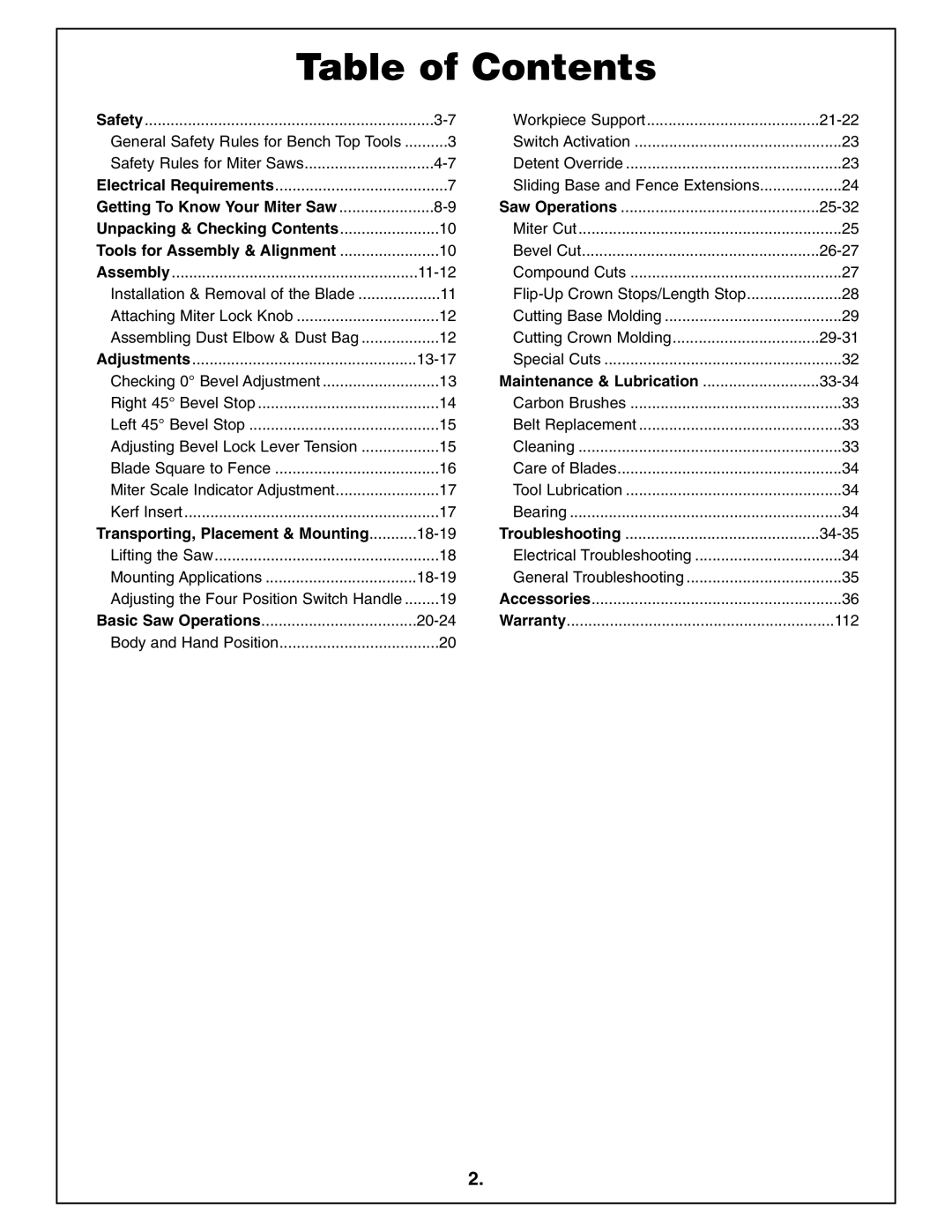 Bosch Power Tools 4212L manual Table of Contents 