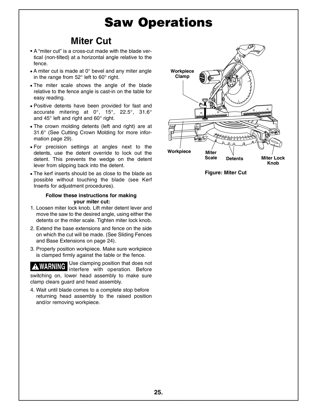 Bosch Power Tools 4212L manual Saw Operations, Miter Cut, Follow these instructions for making your miter cut 