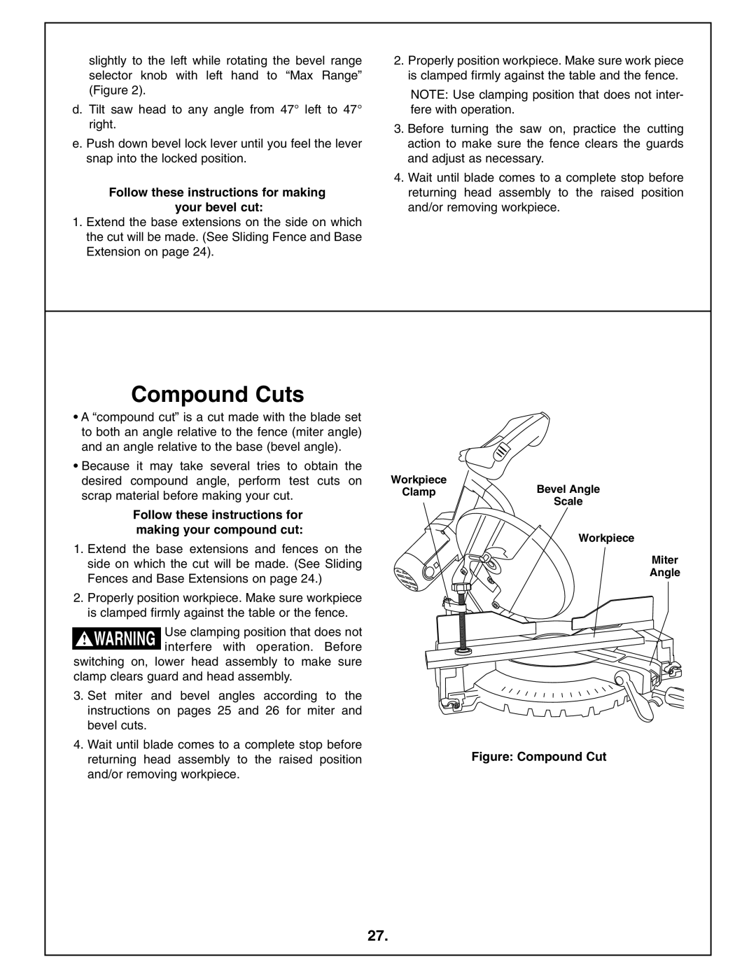 Bosch Power Tools 4212L manual Compound Cuts, Follow these instructions for making, Your bevel cut 